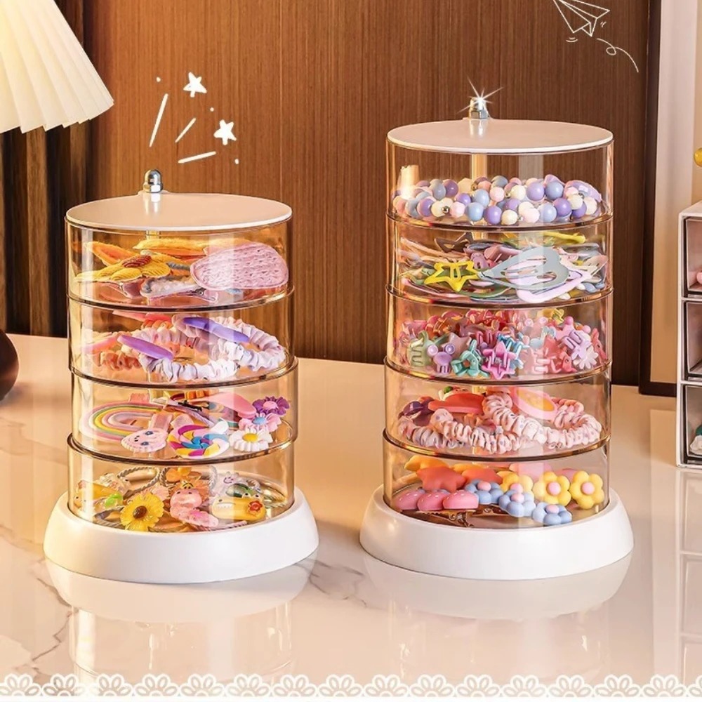 Desk Organizer - กล่องเก็บอุปกรณ์เสริมผมแบบหมุนได้ 360 องศา กล่องเก็บของพลาสติกขนาดกะทัดรัด กล่องโชว์หลายชั้นสำหรับวางบนโต๊ะสำหรับเด็กผู้หญิง ใส่เครื่องประดับ