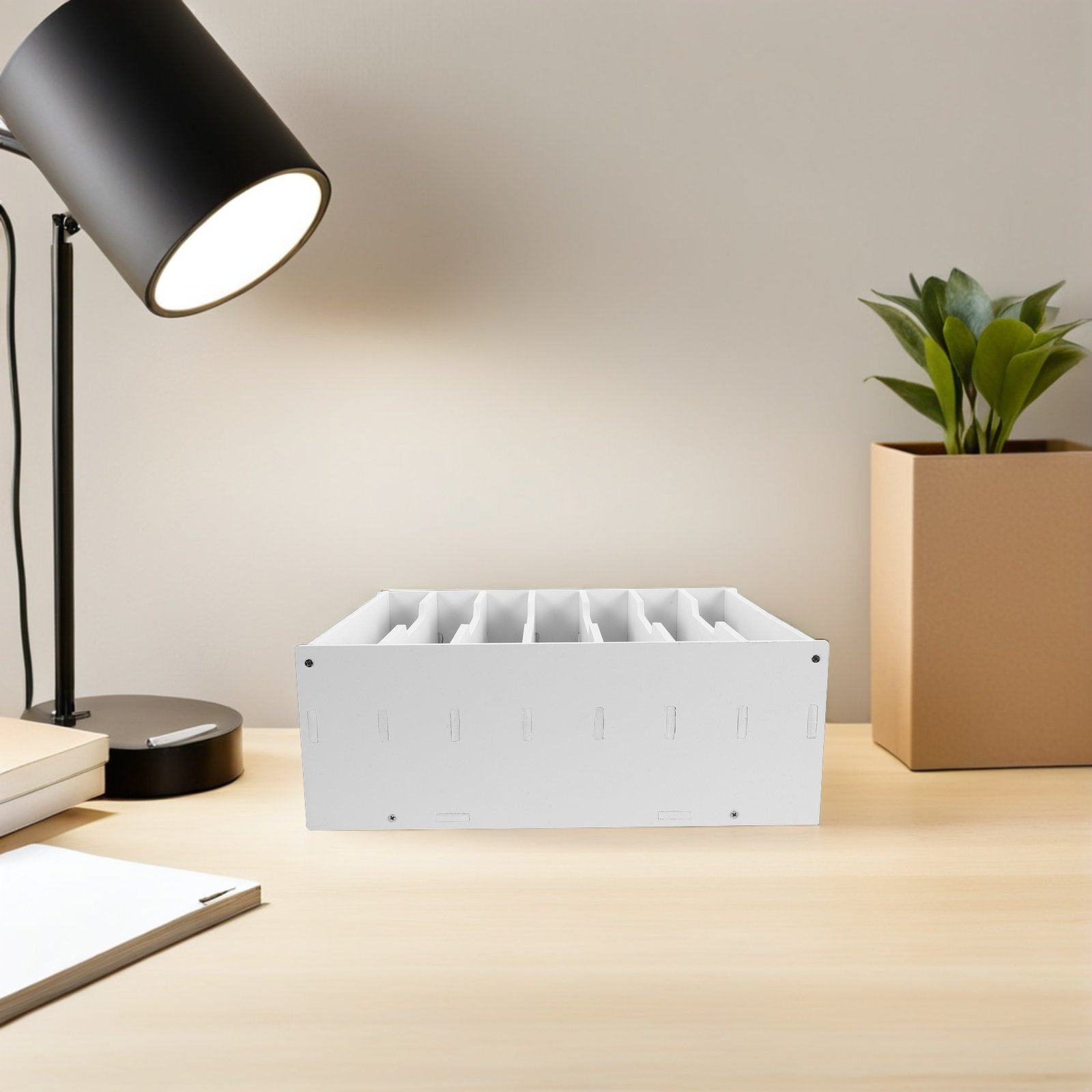 Desk Organizer - กล่องเก็บเงินสดไม้ พร้อมแผ่นกั้นถอดได้ 7 ช่อง ที่เก็บธนบัตร ที่จัดระเบียบเอกสารและธนบัตรบนโต๊ะทำงาน