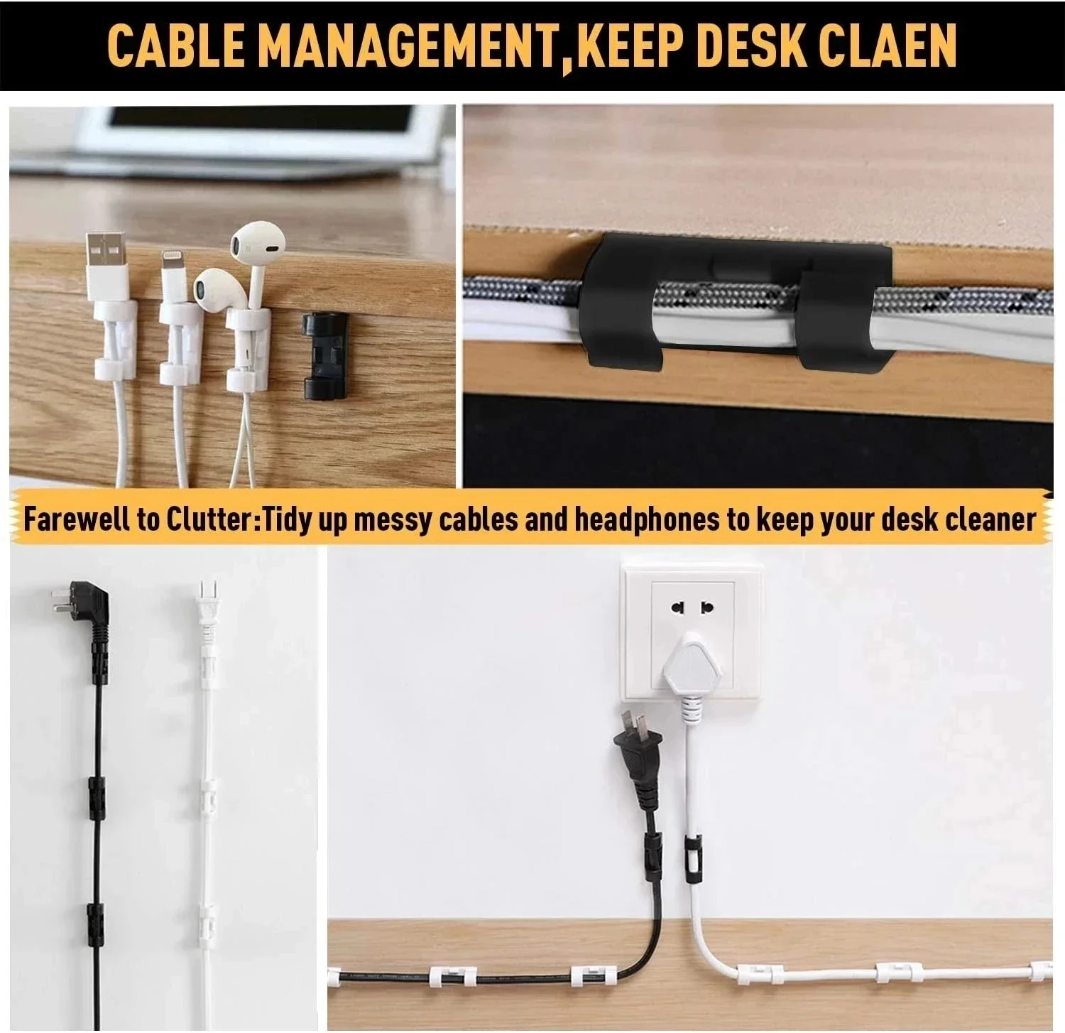 คลิปจัดสายเคเบิล ที่ยึดสายไฟแบ - Desk Organizer บทวิจารณ์และราคา